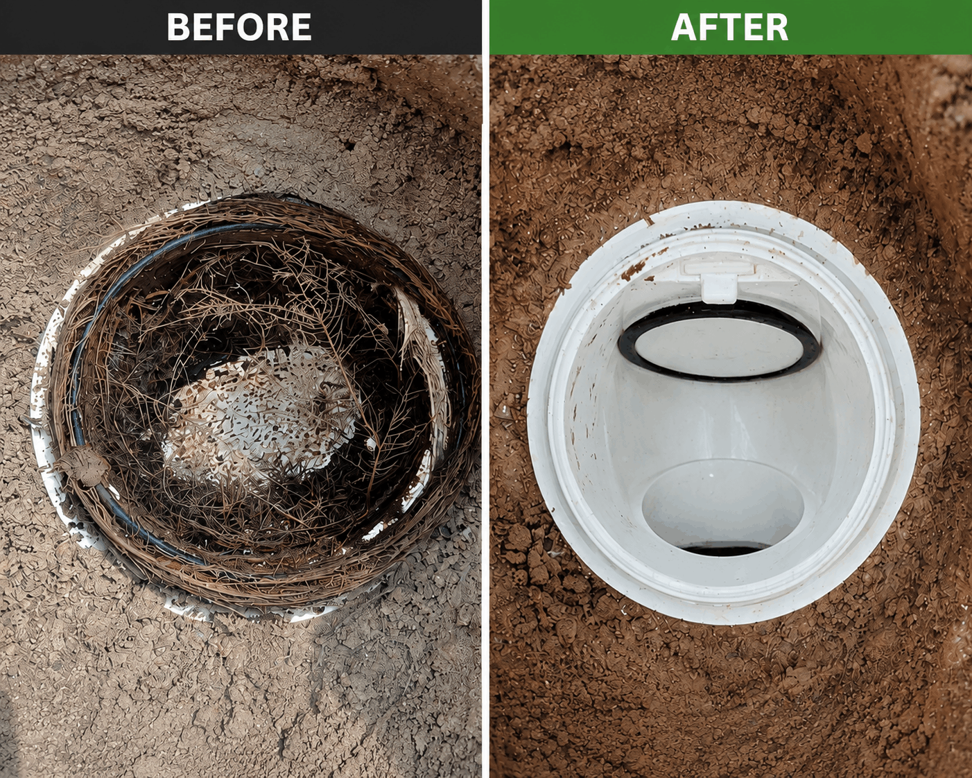Before and after sewer line cleaning comparison